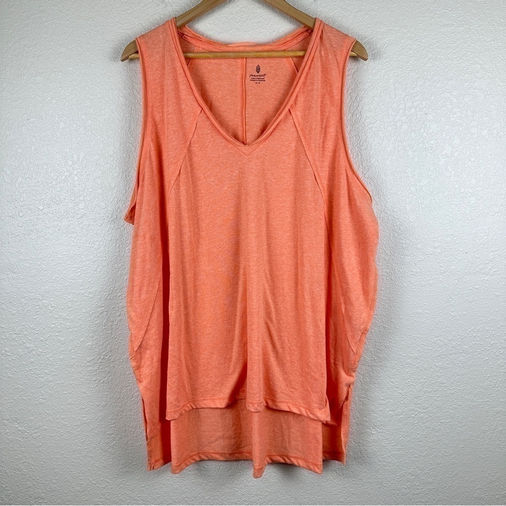 Free People Movement Orange High-Low Sleeveless V-neck Top Size X-Small Women